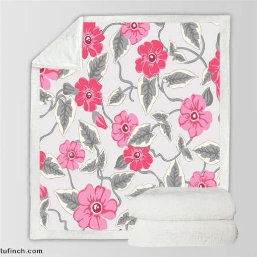 Luxury Pink Floral Pattern Sherpa Fleece Blanket