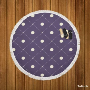 Luxury Polka Dots On Purple Diagonal Pattern Round Beach Towel