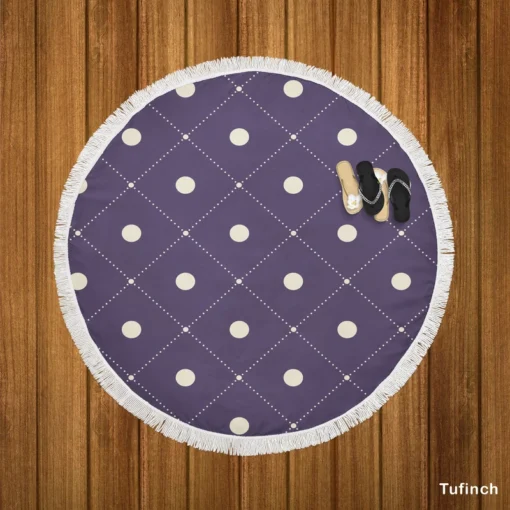 Luxury Polka Dots On Purple Diagonal Pattern Round Beach Towel