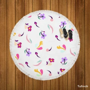 Magenta And Purple Mini Bud Flowers Round Beach Towel