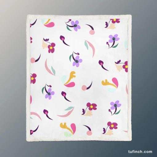 Magenta And Purple Mini Bud Flowers Sherpa Fleece Blanket 1