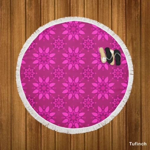 Magenta Floral Classic Batik Pattern Round Beach Towel