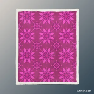 Magenta Floral Classic Batik Pattern Sherpa Fleece Blanket 1