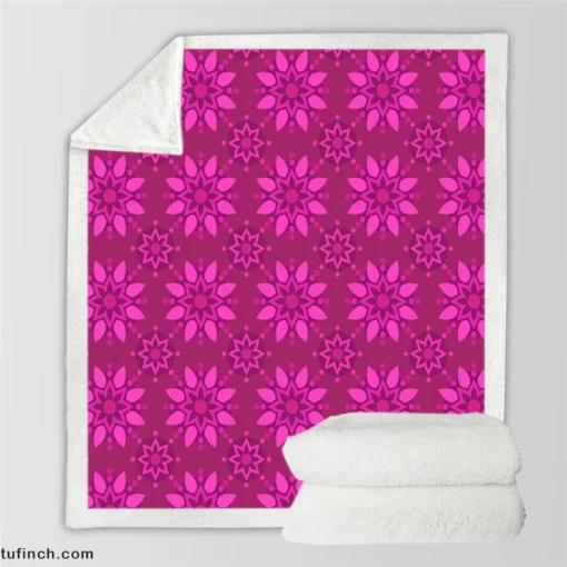 Magenta Floral Classic Batik Pattern Sherpa Fleece Blanket