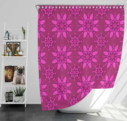 Magenta Floral Classic Batik Pattern Shower Curtain