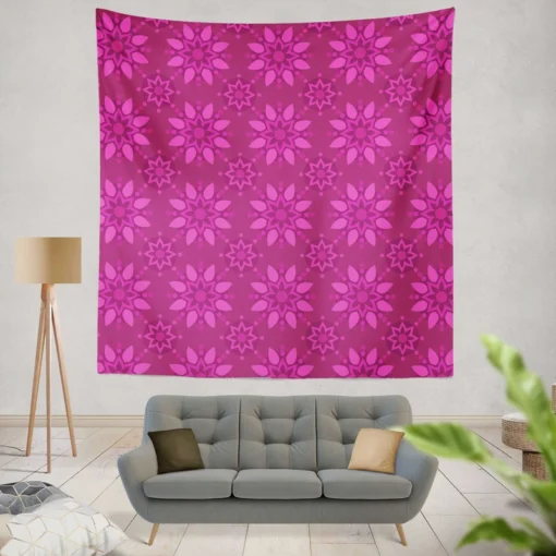 Magenta Floral Classic Batik Pattern Wall Tapestry