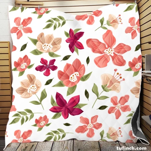 Magenta Fuchsia Floral Pink Cherry Blossom Quilt Blanket