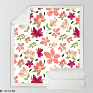 Magenta Fuchsia Floral Pink Cherry Blossom Sherpa Fleece Blanket