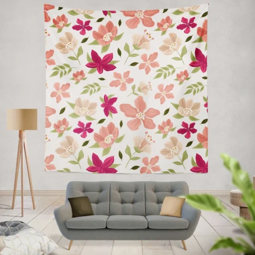 Magenta Fuchsia Floral Pink Cherry Blossom Wall Tapestry