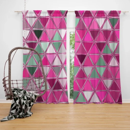 Magenta Glass Effect Triangle Design Curtain