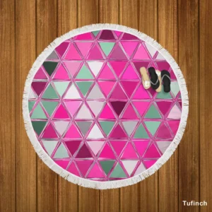 Magenta Glass Effect Triangle Design Round Beach Towel