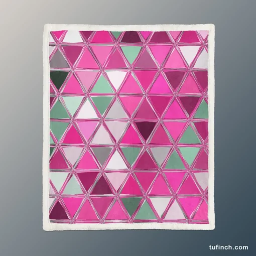 Magenta Glass Effect Triangle Design Sherpa Fleece Blanket 1