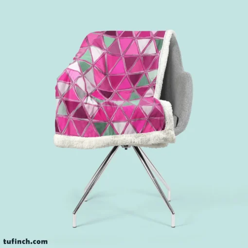 Magenta Glass Effect Triangle Design Sherpa Fleece Blanket 2