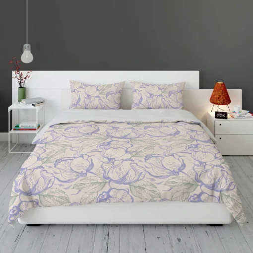 Magnolia Flowers Toile Pattern Bedding Set 1