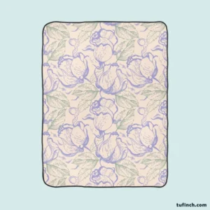 Magnolia Flowers Toile Pattern Fleece Blanket 1