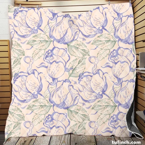 Magnolia Flowers Toile Pattern Quilt Blanket