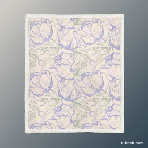 Magnolia Flowers Toile Pattern Sherpa Fleece Blanket 1