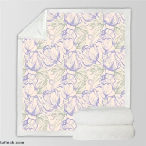 Magnolia Flowers Toile Pattern Sherpa Fleece Blanket