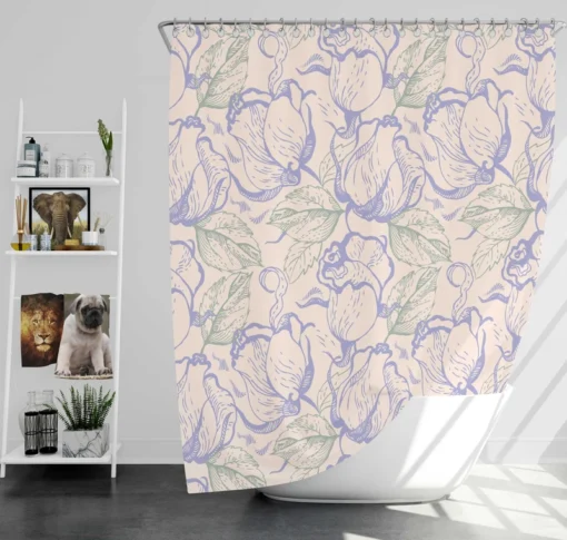 Magnolia Flowers Toile Pattern Shower Curtain