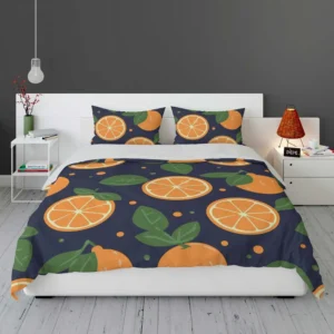 Mandarin Fruit Pattern On Dark Blue Bedding Set 1