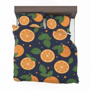 Mandarin Fruit Pattern On Dark Blue Bedding Set 2