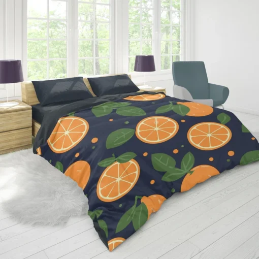 Mandarin Fruit Pattern On Dark Blue Duvet Cover 1