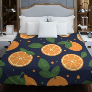 Mandarin Fruit Pattern On Dark Blue Duvet Cover