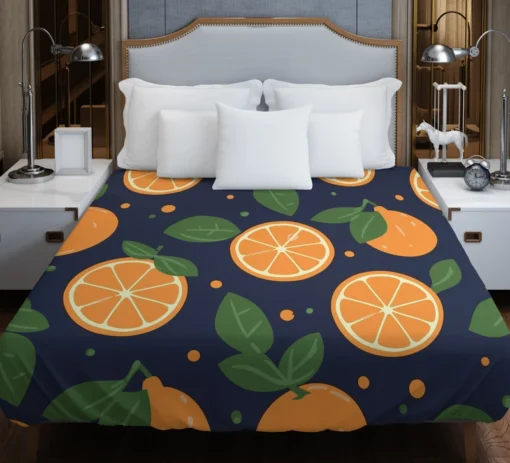 Mandarin Fruit Pattern On Dark Blue Duvet Cover