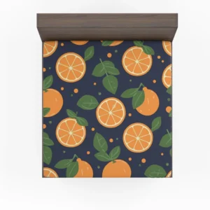 Mandarin Fruit Pattern On Dark Blue Fitted Sheet