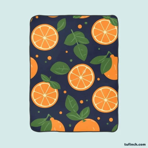 Mandarin Fruit Pattern On Dark Blue Fleece Blanket 1