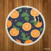 Mandarin Fruit Pattern On Dark Blue Round Beach Towel