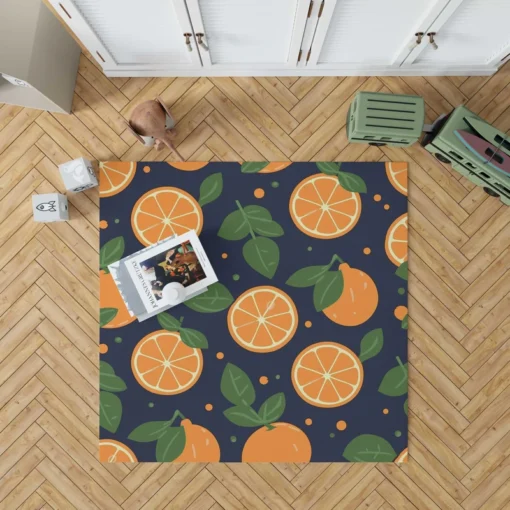 Mandarin Fruit Pattern On Dark Blue Rug