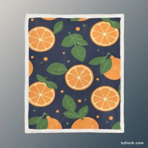 Mandarin Fruit Pattern On Dark Blue Sherpa Fleece Blanket 1