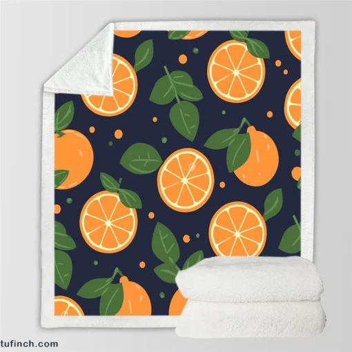 Mandarin Fruit Pattern On Dark Blue Sherpa Fleece Blanket