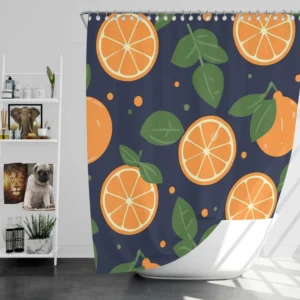 Mandarin Fruit Pattern On Dark Blue Shower Curtain