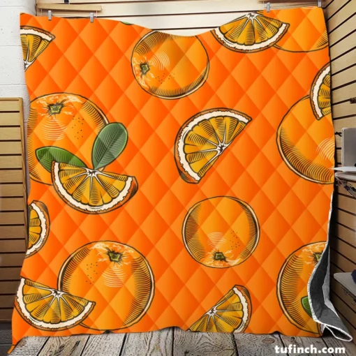 Mandarin Slice Mandarin Pattern Quilt Blanket