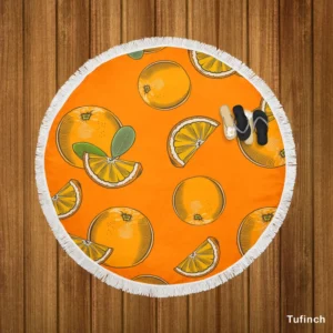 Mandarin Slice Mandarin Pattern Round Beach Towel