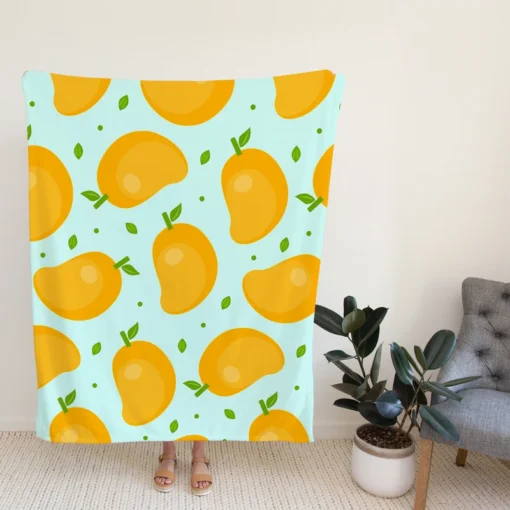 Mango Fruit With Leaves Design Fleece Blanket