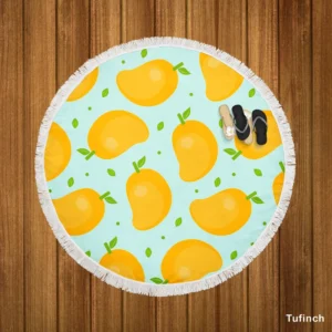 Mango Fruit With Leaves Design Round Beach Towel