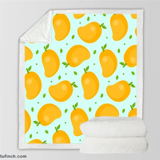 Mango Fruit With Leaves Design Sherpa Fleece Blanket