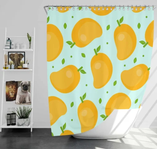 Mango Fruit With Leaves Design Shower Curtain