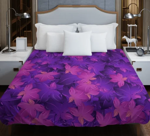 Maple Leafy Purple Design Duvet Cover