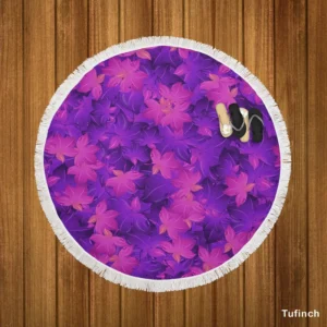 Maple Leafy Purple Design Round Beach Towel