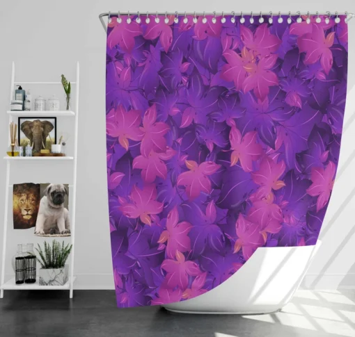 Maple Leafy Purple Design Shower Curtain