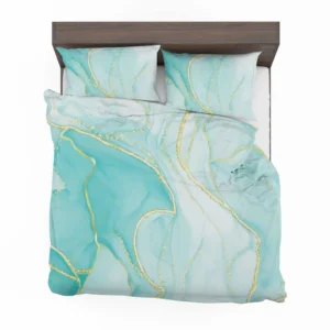 Marble Blue Watercolor Gold Bedding Set 2