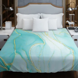 Marble Blue Watercolor Gold Duvet Cover