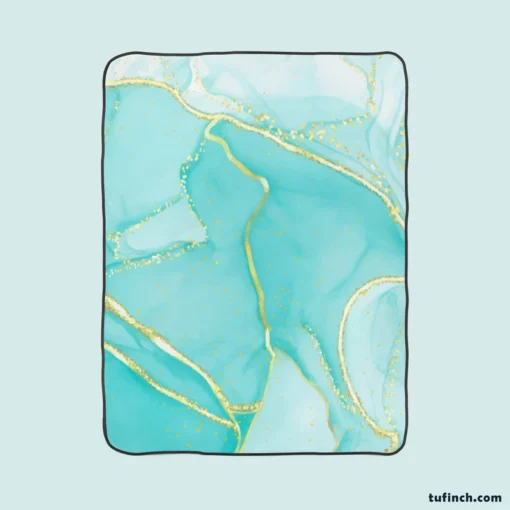 Marble Blue Watercolor Gold Fleece Blanket 1