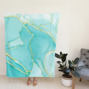 Marble Blue Watercolor Gold Fleece Blanket