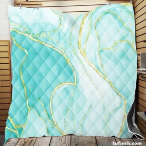 Marble Blue Watercolor Gold Quilt Blanket