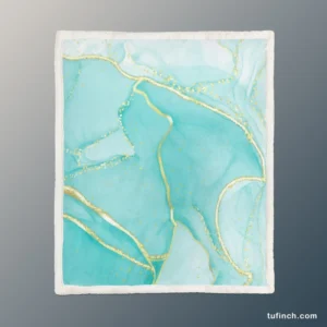 Marble Blue Watercolor Gold Sherpa Fleece Blanket 1